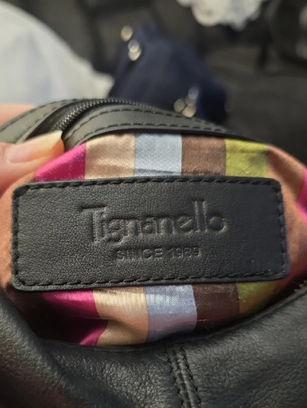 Tignanello Black Leather Shoulder Bag with Metal Ring Accents - Picture 3 of 8